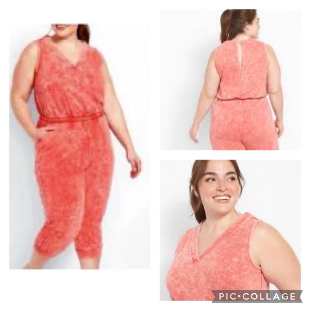 NWT Lane Bryant Livi Activewear Pull-on Jumpsuit in Acid Wash Red - Size 22/24